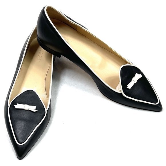 NWT J.Crew Black and White Loafers with Bow Detail - Picture 3 of 10